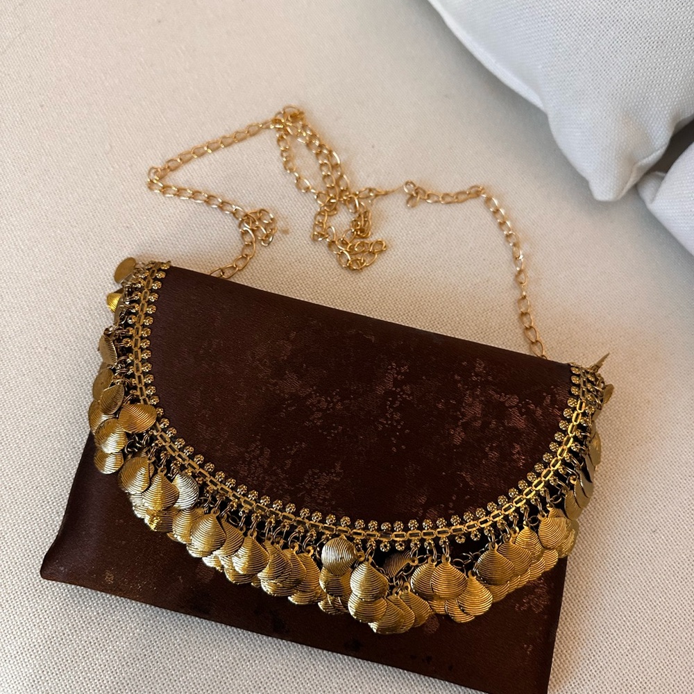 Elegant Brown Clutch with Gold Accents